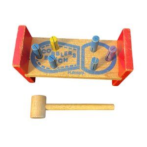 Vintage Playskool Cobblers Bench Wooden Toy With Mallet Colored Pegs Estate